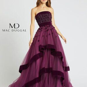 Mac Duggal 66346 Strapless Plum Gown Size 2